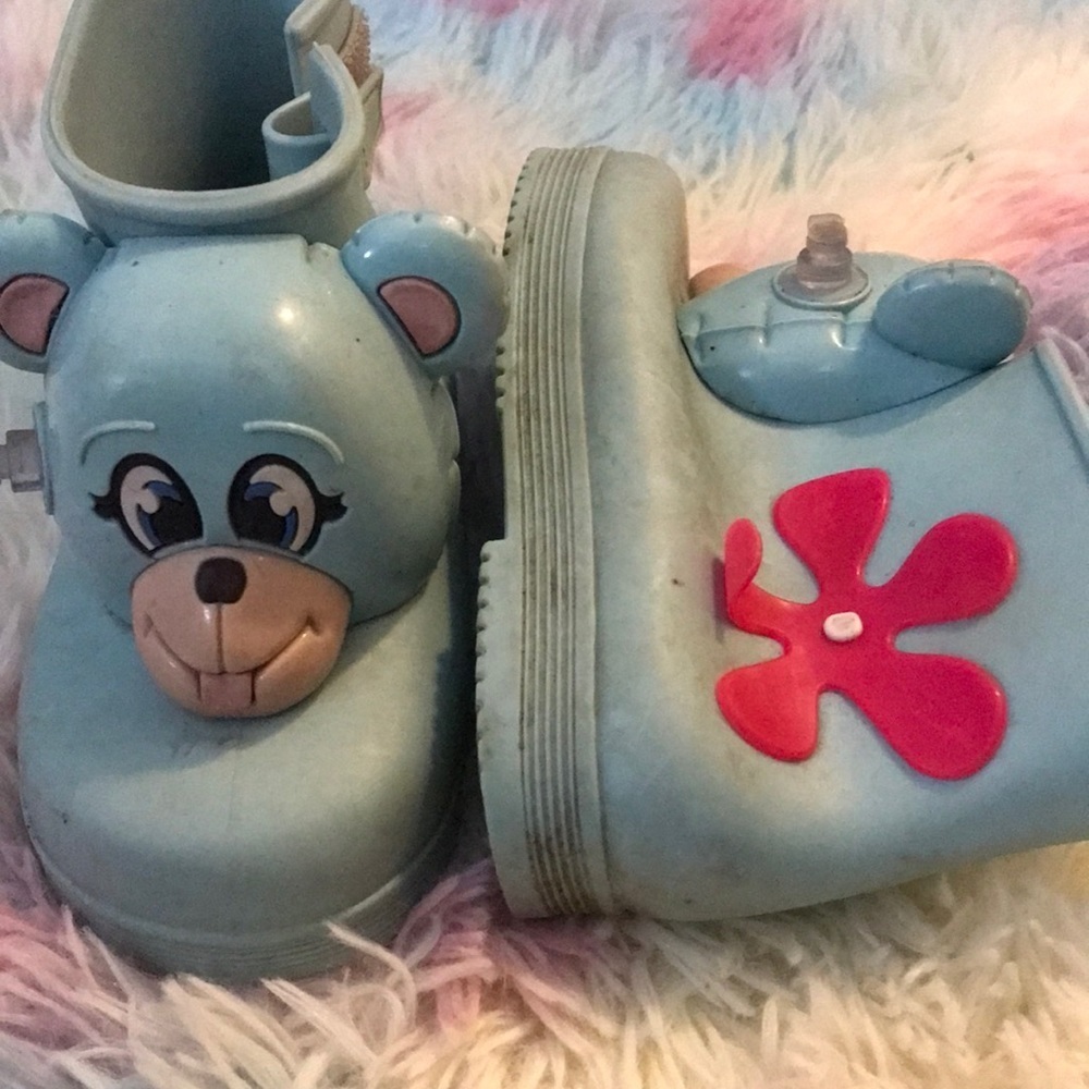 Mini Melissa teddy bear rain boots kids girls 9 blue
